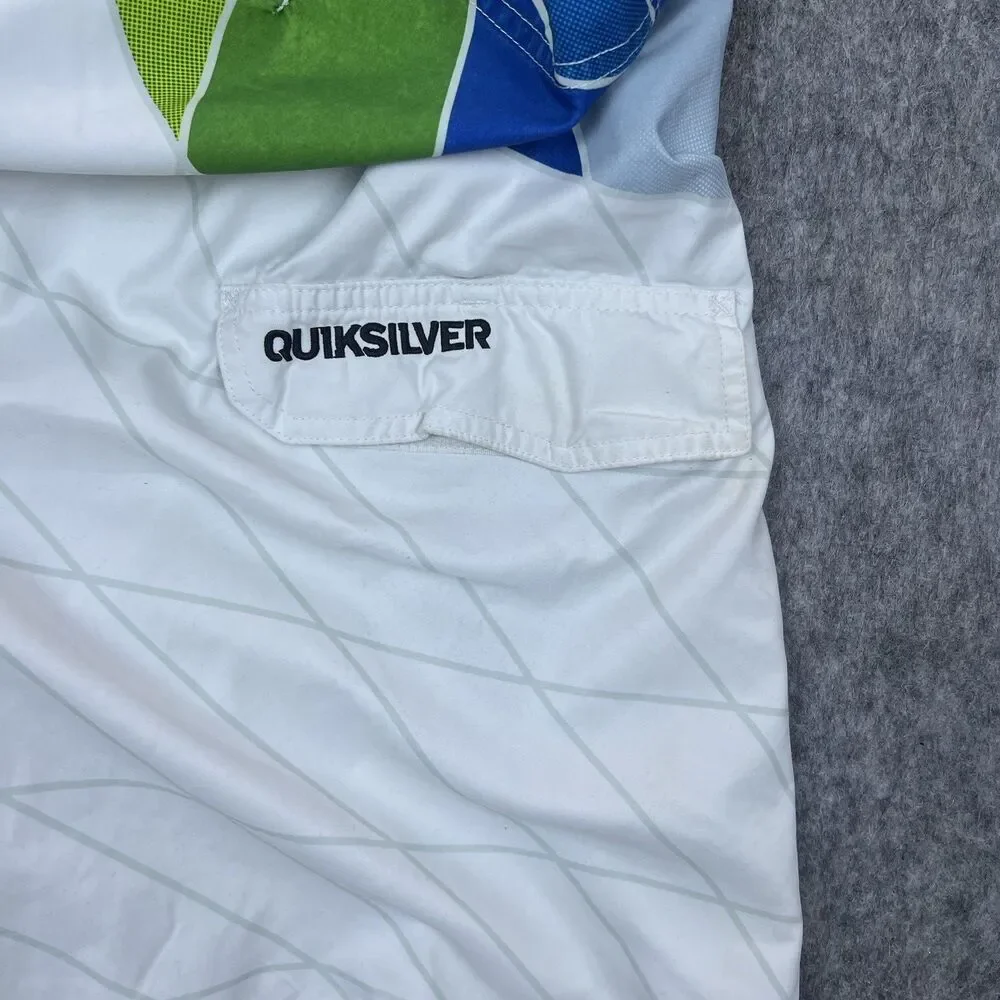 Quiksilver Men's Board Shorts White Green Drawstring Stretch Swim Trunks Size 40